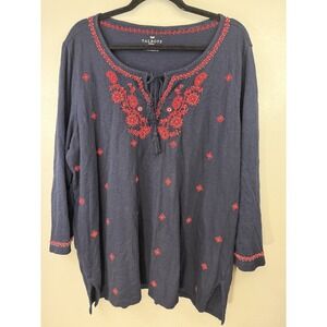 Talbots Plus Size Navy Top With Red Embroidered Accents Size 2X